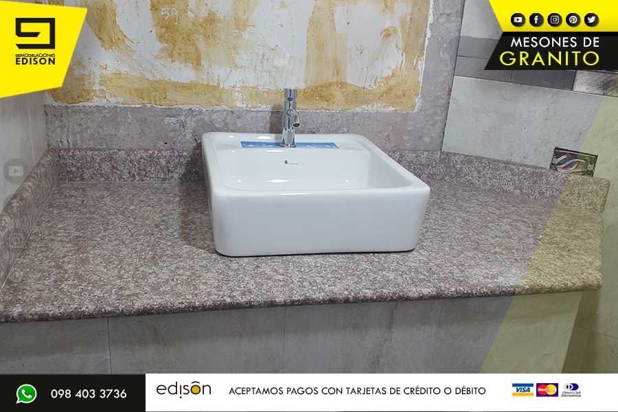 INSTALACION DE GRANITO CUARZO PRODUCTOS Y SERVICIOS DE PRIMERA CALIDAD super brown granito meson baños sector el bosque REMODELACIONES EDISON BAÑO GRANITO.001