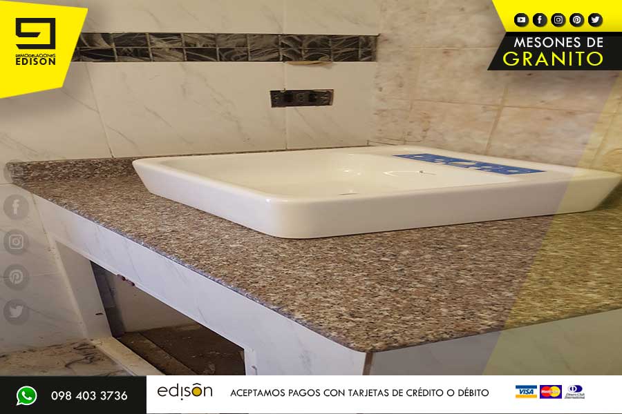 INSTALACION DE GRANITO CUARZO PRODUCTOS Y SERVICIOS DE PRIMERA CALIDAD super brown granito meson baños sector el bosque REMODELACIONES EDISON BAÑO GRANITO.002