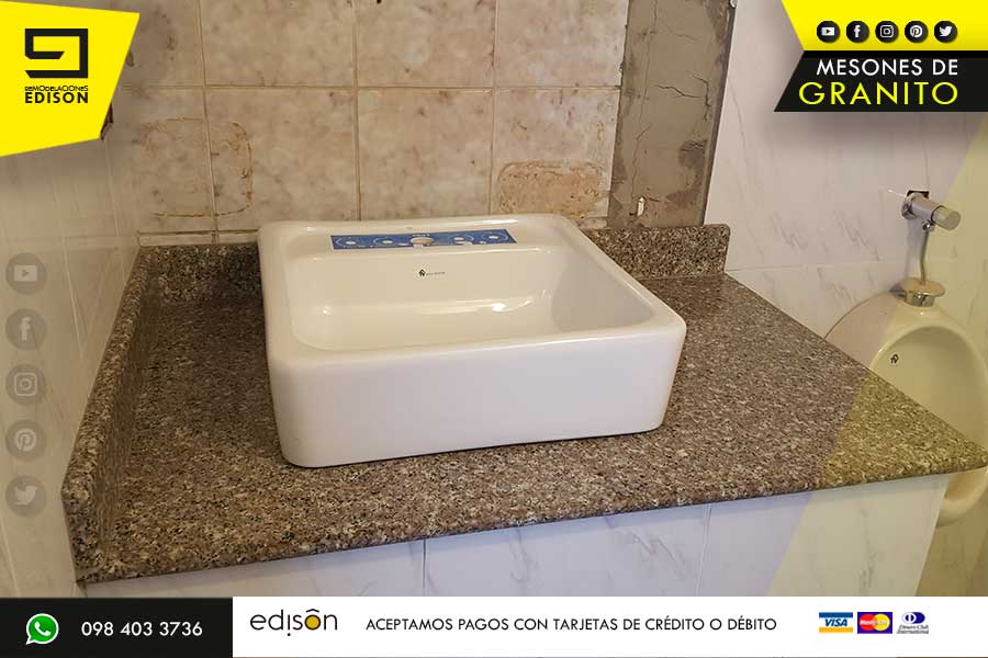 INSTALACION DE GRANITO CUARZO PRODUCTOS Y SERVICIOS DE PRIMERA CALIDAD super brown granito meson baños sector el bosque REMODELACIONES EDISON BAÑO GRANITO.004
