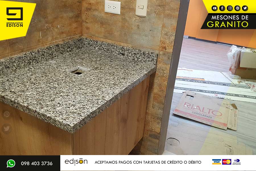 NUESTRO EQUIPO DE EXPERTOS EN INSTALACION DE GRANITO Y CUARZOsuper brown meson cocina cemento sector llano grande REMODELACIONES EDISON BAÑOGRANITO.002