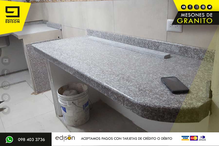 NUESTRO EQUIPO DE EXPERTOS EN INSTALACION DE GRANITO Y CUARZOsuper brown meson cocina cemento sector llano grande REMODELACIONES EDISON BAÑOGRANITO.003