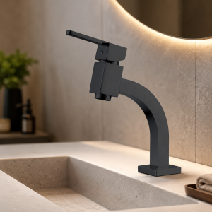 Llave monocomando negra mate para lavabo
