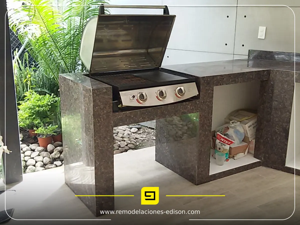 Resultado final · Transformación de zona BBQ con Granito – Valles