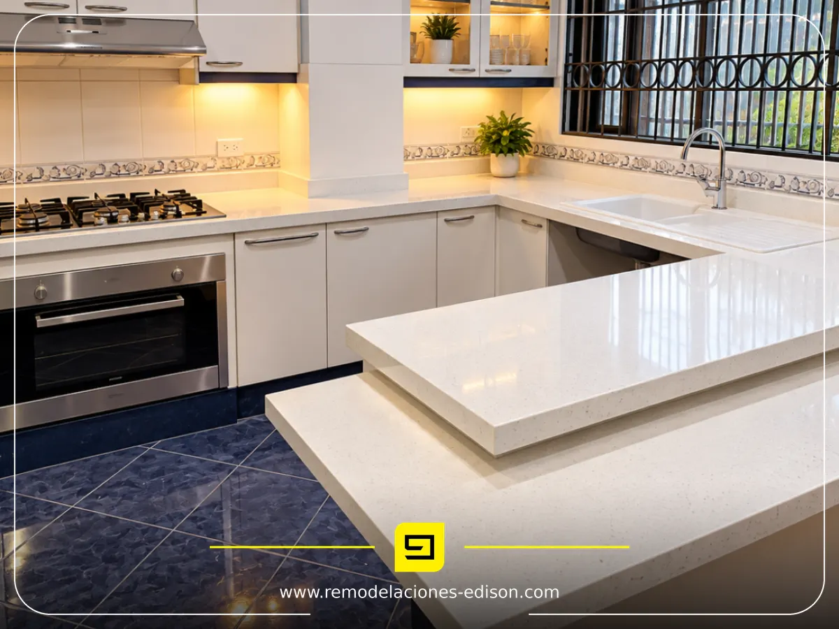 Resultado final · Nuevo look para esta cocina con Cuarzo Blanco Estelar – Quito Norte